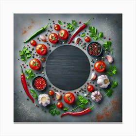 Fresh Vegetables On A Blackboard Canvas Print