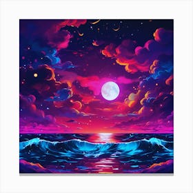 Moon And Waves Canvas Print