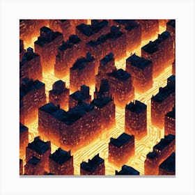 2d Illustration Of A Cityscape At Night Buildings Made Of Octagonal Fractal Patternneon Vibrant 617311733 (3) Canvas Print