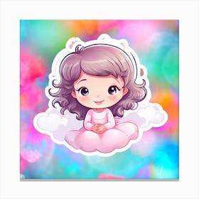 Cute Little Girl On Clouds Canvas Print