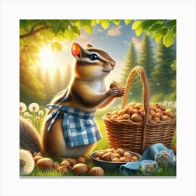 Chipmunk With Basket Of Nuts Canvas Print