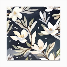 Botanical Wall Art Flowers White Magnolias in Snow #1 Canvas Print