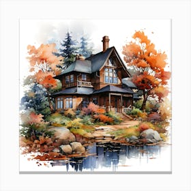 Watercolor House In Autumn Canvas Print