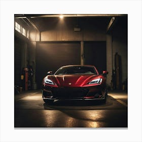 Red Sports Car In A Garage 1 Canvas Print