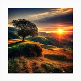 Lone Tree At Sunset 1 Canvas Print