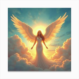 Angelic Figure Glowing In A Vivid Watercolor Sky, Serene And Ethereal 1 Canvas Print