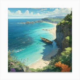 Default Top View From A Cliffbeach Art There Is A Small Parked Canvas Print