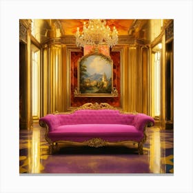 Pink Couch In A Gold Room Canvas Print