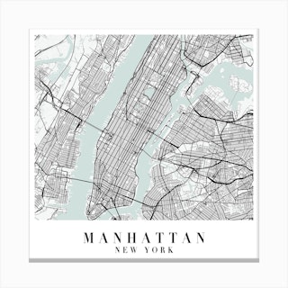 Manhattan New York Street Map Minimal Color Square Canvas Print