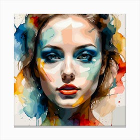 Portrait Of A Beautiful Girl In Watercolor Canvas Print