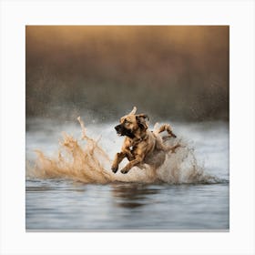 Dog Jumping In The Water Canvas Print