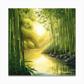 A Stream In A Bamboo Forest At Sun Rise Square Composition 122 Canvas Print