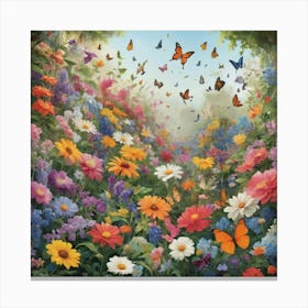 Butterfly Garden Paintings Art Print 3 Canvas Print