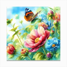 Butterfly And Flowers 8 Canvas Print