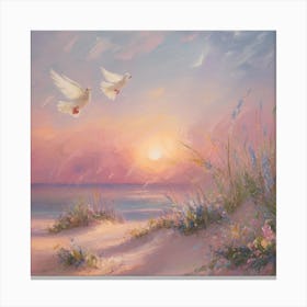 Doves Flying At Sunset Canvas Print