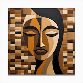Patchwork Quilting Abstract Face Art with Earthly Tones, American folk quilting art, 1225 Canvas Print
