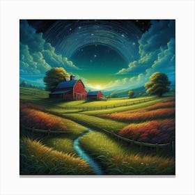 Red Barn At Night Canvas Print