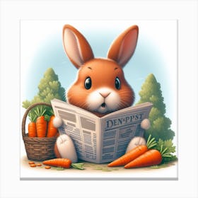 Rabbit Reading Newspaper 1 Canvas Print