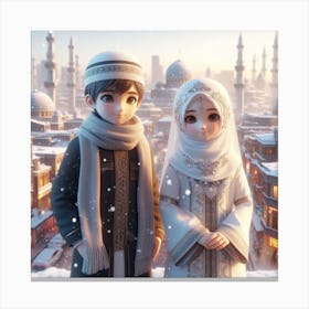 Muslim Couple In Winter Canvas Print