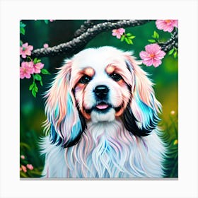 Dog With Cherry Blossoms Pastels Canvas Print