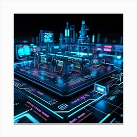 Cutting Edge Industrial Management And Automation System Interface Neon Glowing Lines On A Dark Bac (6) Canvas Print