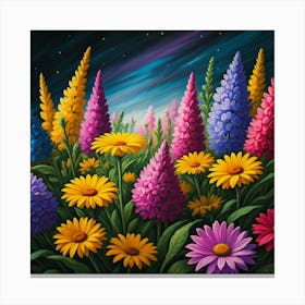 Colorful Flowers At Night Canvas Print