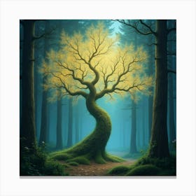 An Ethereal Tree With Branches Of Luminous, Flowing Energy In A Mystical Forest Canvas Print