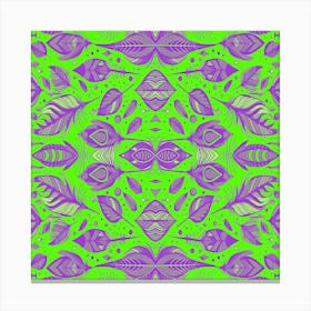 Neon Vibe Abstract Peacock Feathers Green And Purple Canvas Print