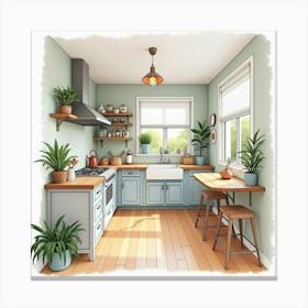 Watercolor Kitchen, Modern Charm With Cozy Elements 1 Canvas Print