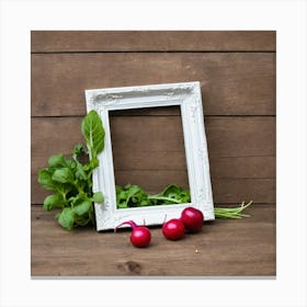 White Frame With Radishes Canvas Print