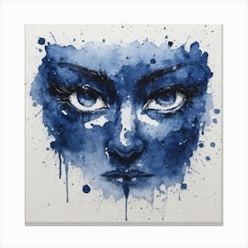 Blue Face, ink, watercolour Canvas Print