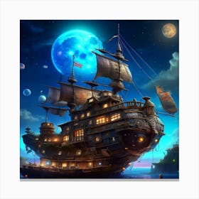 Ship In The Night Sky Canvas Print