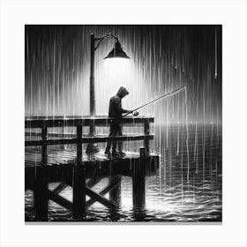 Fishing In The Rain 5 Canvas Print