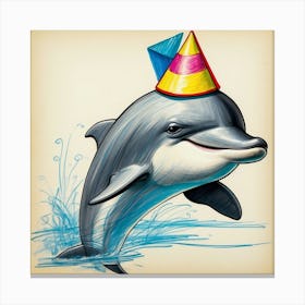 Dolphin With Party Hat Canvas Print