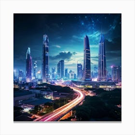 Bangkok Cityscape Set In A Futuristic Era Skyscrapers Ablaze With Neon Lights Merging Seamlessly W (1) Canvas Print