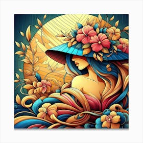 Chinese Woman With Flowers 1 Canvas Print