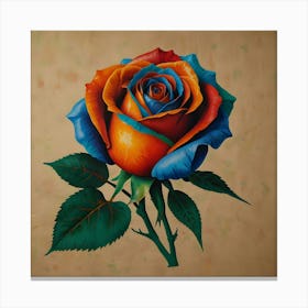 A Stencil Sketch Of A Red Blue Orange And Green Rose Canvas Print