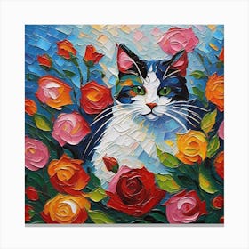 Cat With Roses 1 Canvas Print