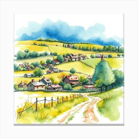 Watercolor Of A Village Canvas Print