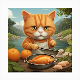 Leonardo Vision Xl An Orange Cat Cooks A Fish In The Nature 0 Canvas Print