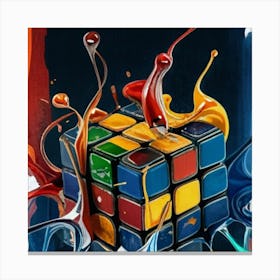Colorful Rubiks Cube Dripping Paint 3 Canvas Print