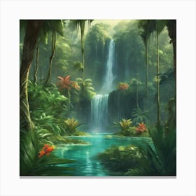 Enchanting waterfall in a lush jungle 2 Canvas Print