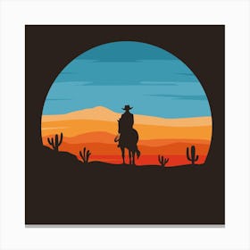 Sunset Cowboy Man Cactus Horse Desert Canvas Print