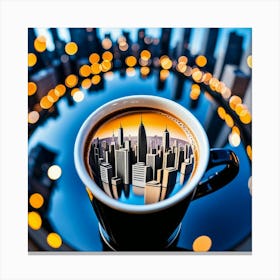 Coffee Cup With City Skyline Canvas Print