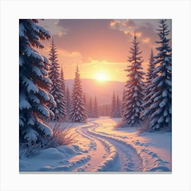 Radiant Sunrise Over A Tranquil Winter Landscape 1 Canvas Print