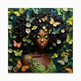 Afro-American Woman With Butterflies 5 Canvas Print