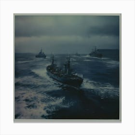 British Warships In The Sea Canvas Print