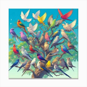 Colorful Birds On A Tree Canvas Print