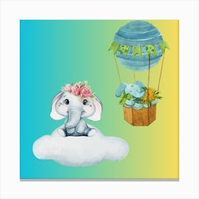 Baby Elephant And Hot Air Balloon Canvas Print