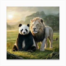 Panda And Lion Canvas Print